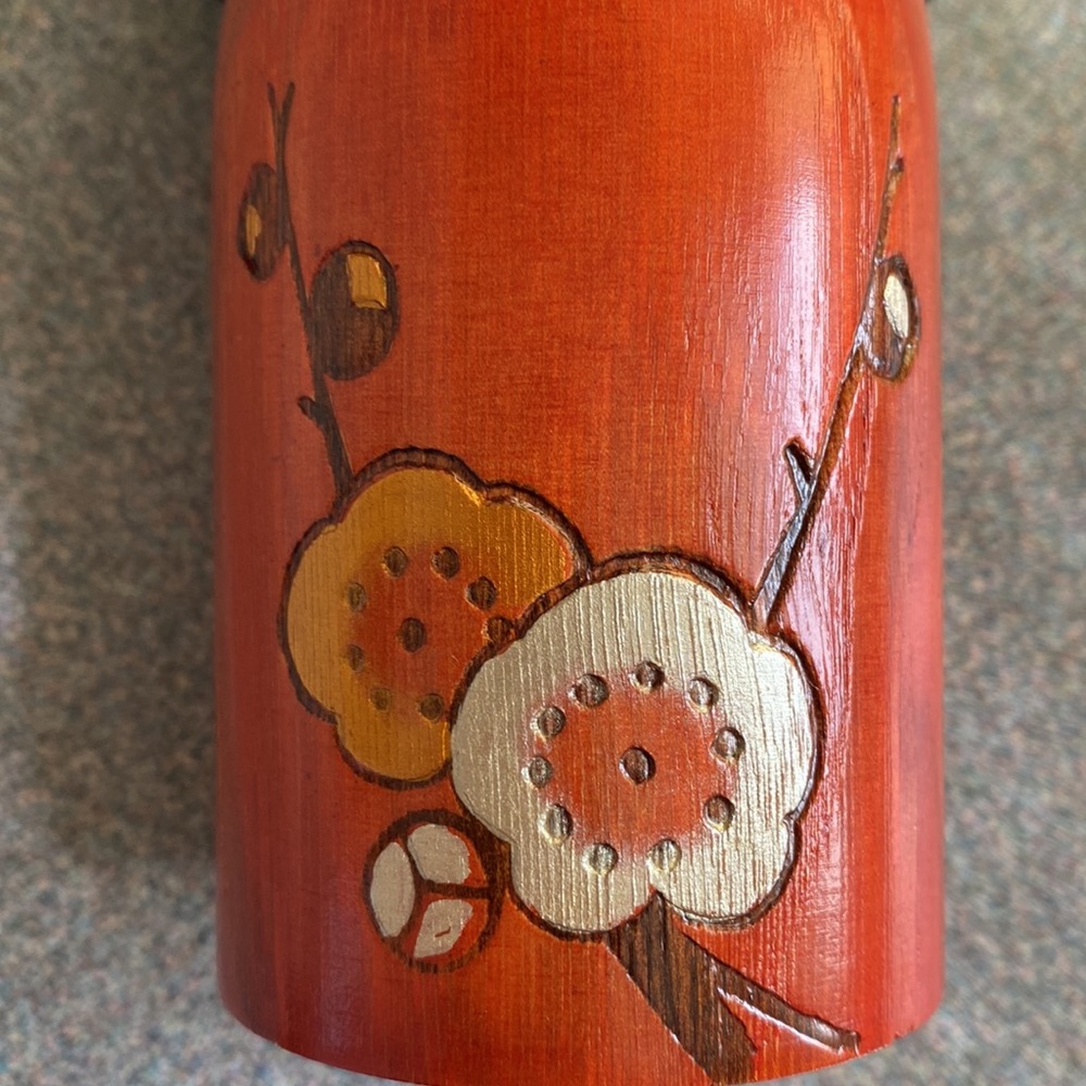 Japanese Kokeshi Doll w/Beautiful Kimono w/Plum Blossoms & Artist's Stamp - Picture 11 of 16